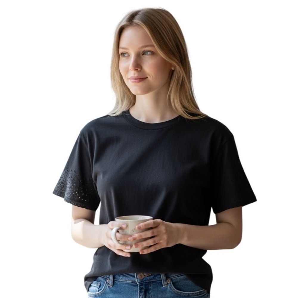 Gap Black Eyelet Sleeve Shirt Size XL